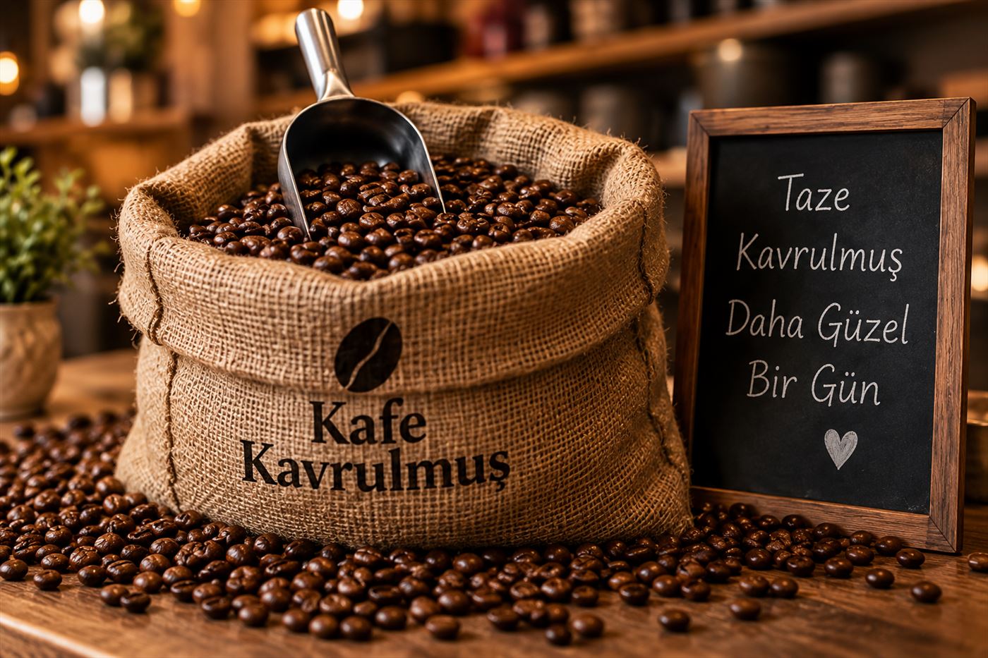 Taze kavrulmuş çekirdek çuvalı ve kara tahta: Taze Kavrulmuş, Daha Güzel Bir Gün